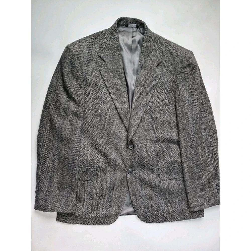 Croft & Barrow Vintage 44R Gray Wool Herringbone Blazer Mens 2 Button Sport Coat